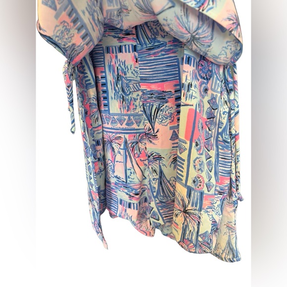 LIly Pulitzer Sahar Romper Pastel Blue Pink Tie Side Square Neck Size 10 - Picture 4 of 9